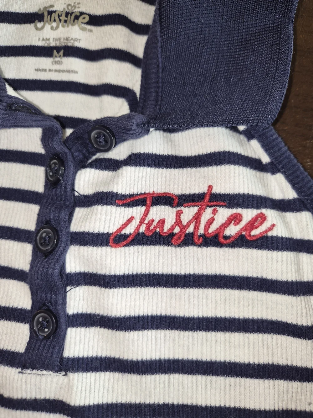 Justice Girls' Navy & White Striped Polo Tank Top